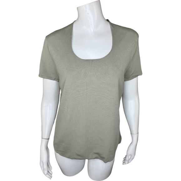 Talbots Large Petite Womens Light Olive Green Short Sleeve Stretch Top NWT - Picture 1 of 12